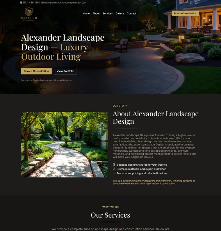 Custom WordPress website for Alexander Landscape Design developed by Muhammad Yaqoob