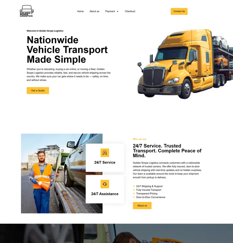 Custom WordPress website for Golden Scope Logistics developed by Muhammad Yaqoob