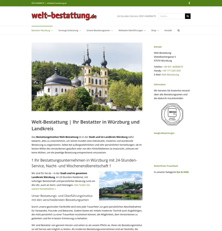 Custom WordPress website for Welt Bestattung developed by Muhammad Yaqoob