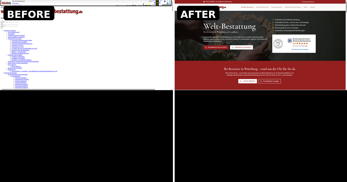 Before and after: Welt Bestattung website redesign — website redesign case study